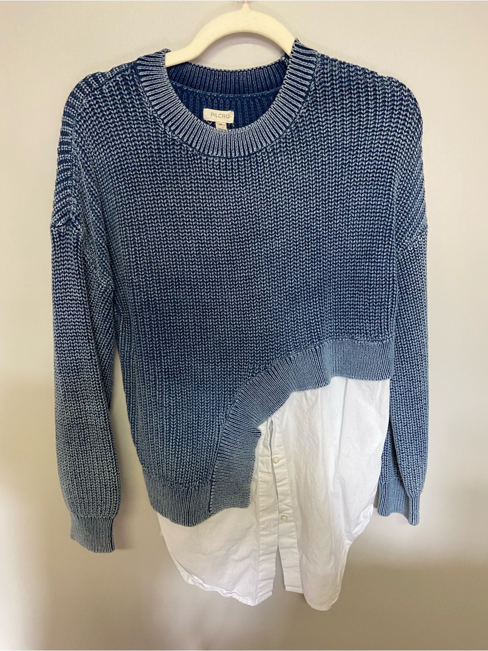Pilcro Two-fer Crew Sweater | XS | Blue - Picture 2 of 3